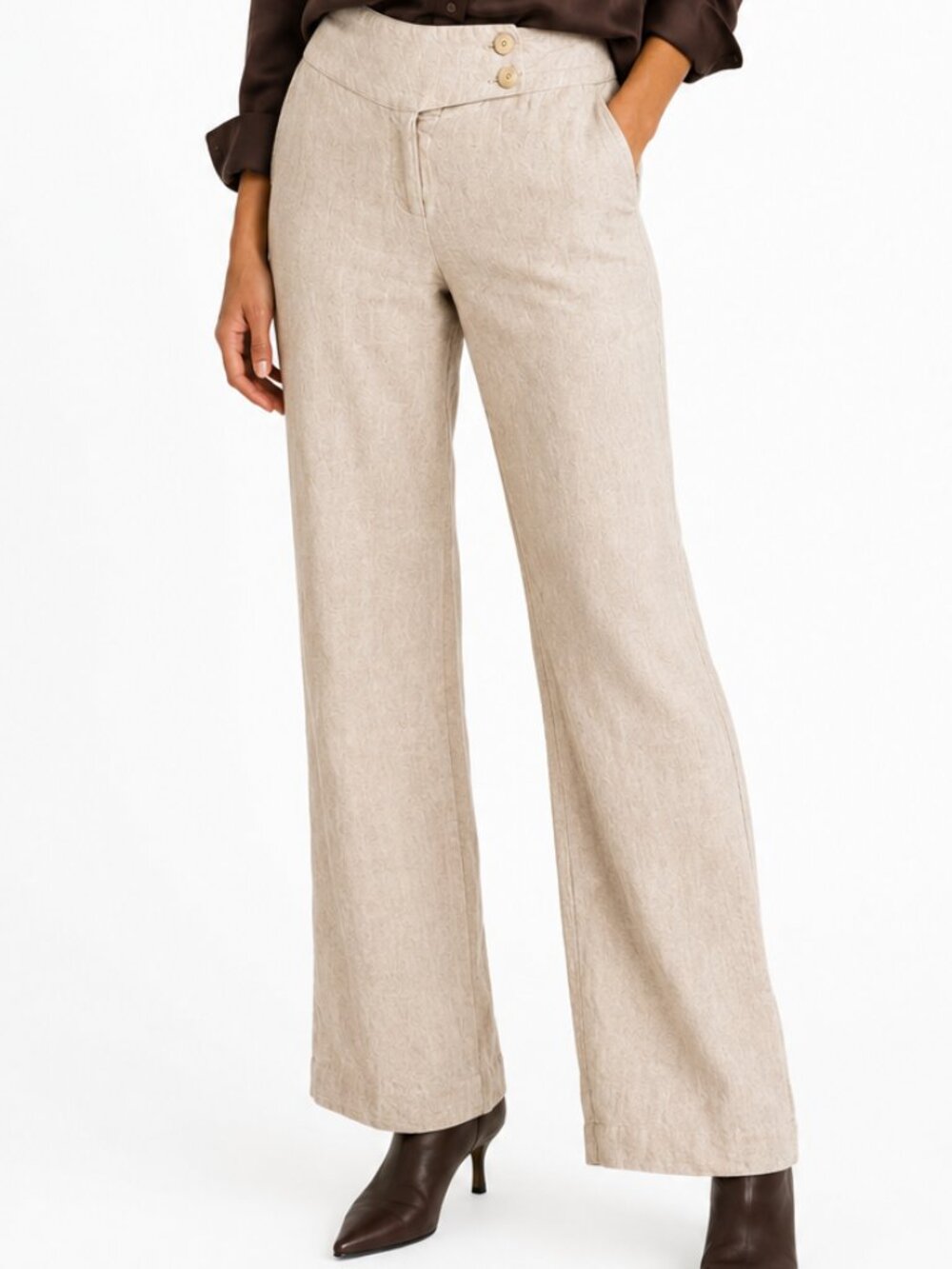 Michael Michael Kors Beige 100% Linen Asymmetrical Button Flare Pants Size 6